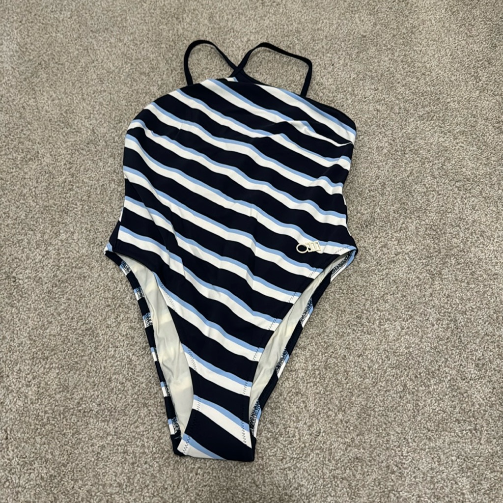 Solid & Striped Navy And White Striped One-Piece Swimsuit